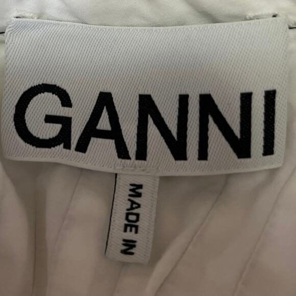 Ganni White Pintucked Ruffle Mock Neck Back Button Up Babydoll Blouse Top Size 8 - Picture 13 of 15